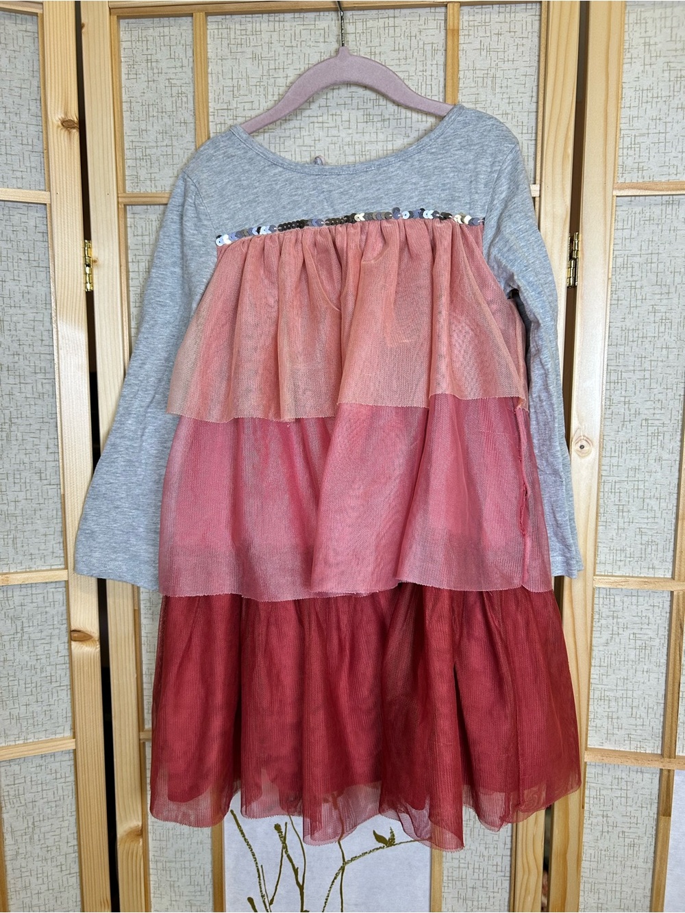 Mini Boden Heather Gray Dress with Pink Logo